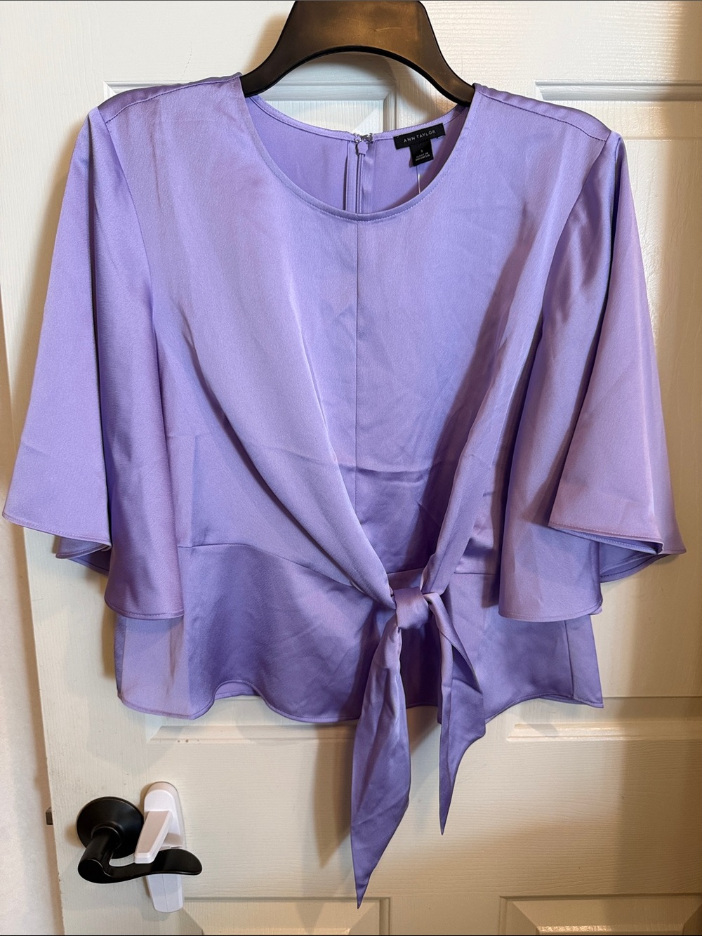 Ann Taylor Lavender Tie-Front Flutter Sleeve Blouse